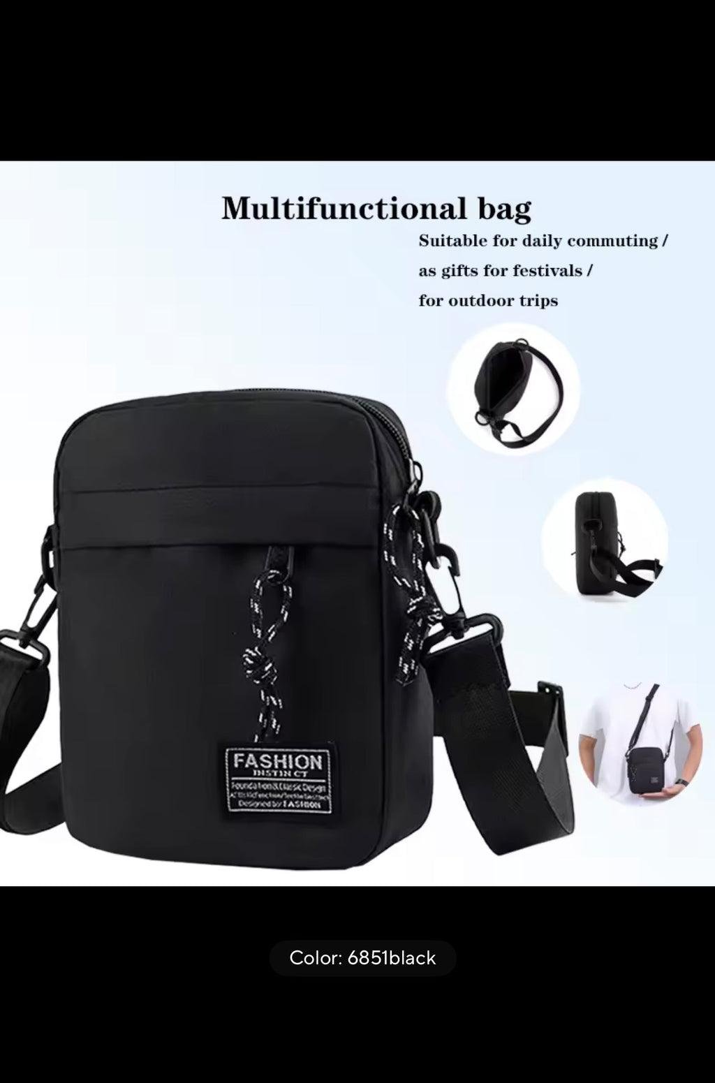 Men's Bag, Available in Single Shoulder or Cross-Body Design, Suitable for Daily Use During School. Made of Nylon Material.