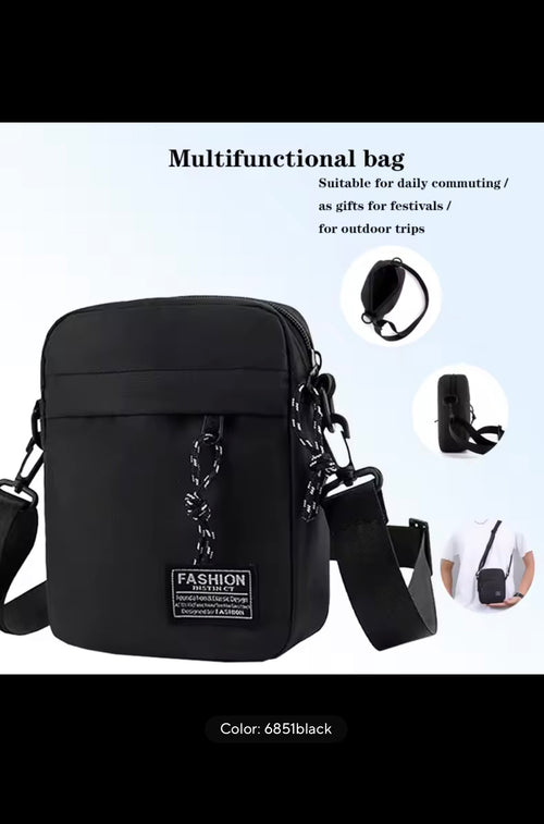 Men's Bag, Available in Single Shoulder or Cross-Body Design, Suitable for Daily Use During School. Made of Nylon Material.