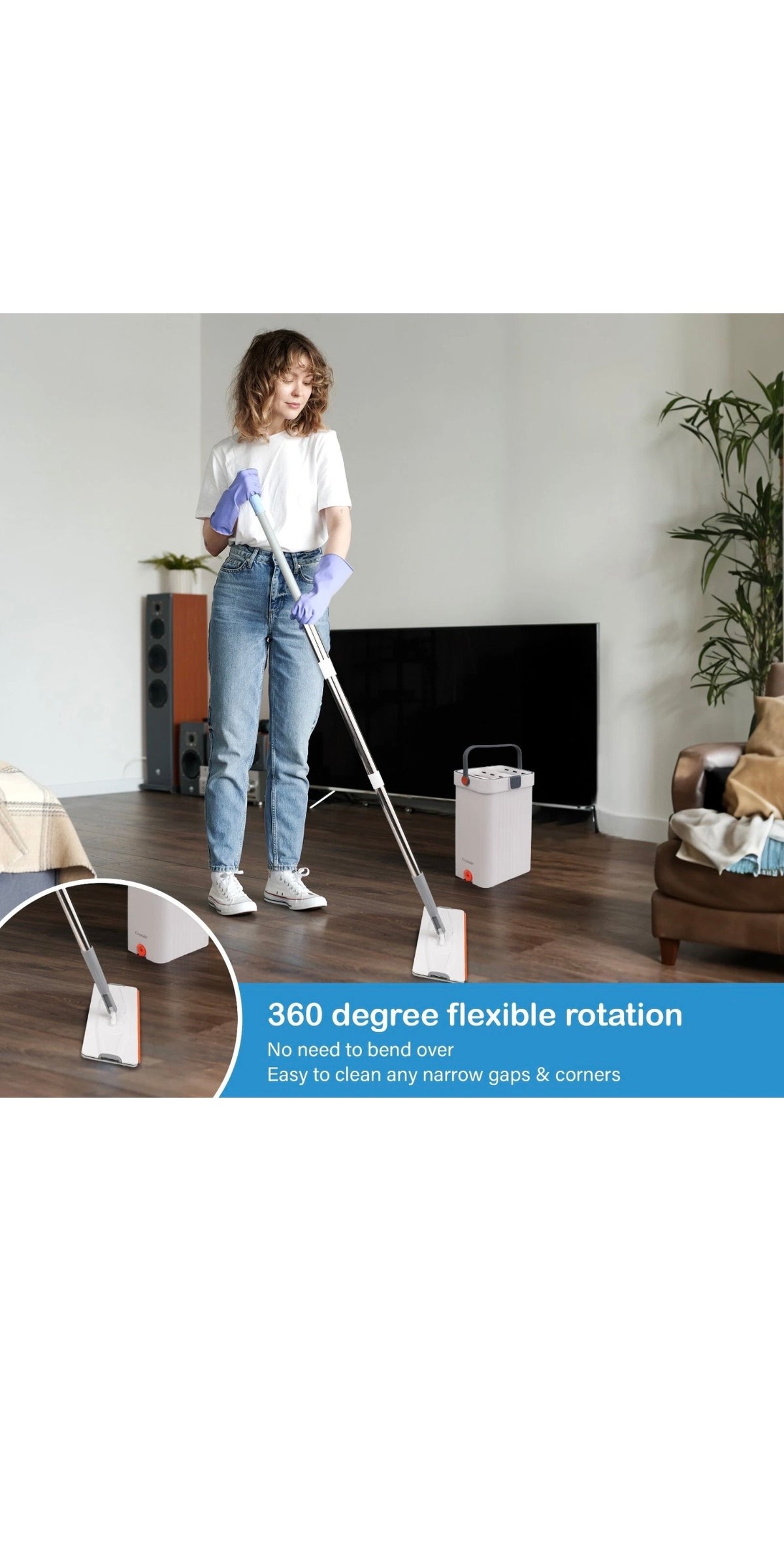 Flat Mop Bucket Set Head 4x Microfibre Pads Floor Kitchen Cleaning
