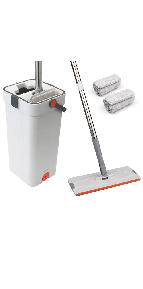 Flat Mop Bucket Set Head 4x Microfibre Pads Floor Kitchen Cleaning