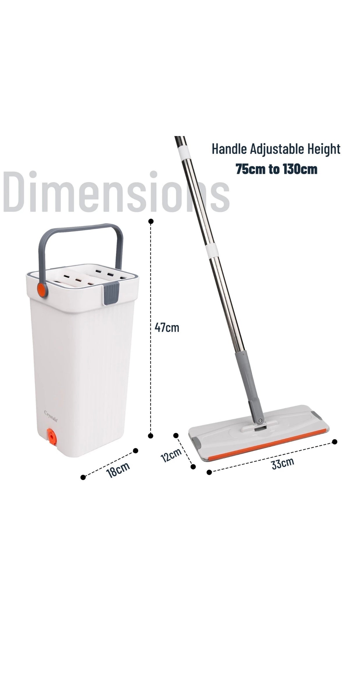 Flat Mop Bucket Set Head 4x Microfibre Pads Floor Kitchen Cleaning