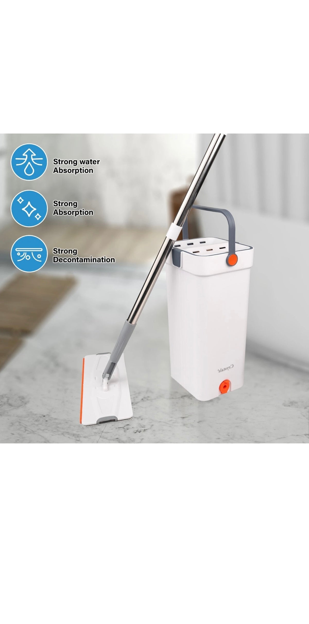 Flat Mop Bucket Set Head 4x Microfibre Pads Floor Kitchen Cleaning