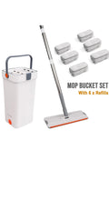 Flat Mop Bucket Set Head 4x Microfibre Pads Floor Kitchen Cleaning