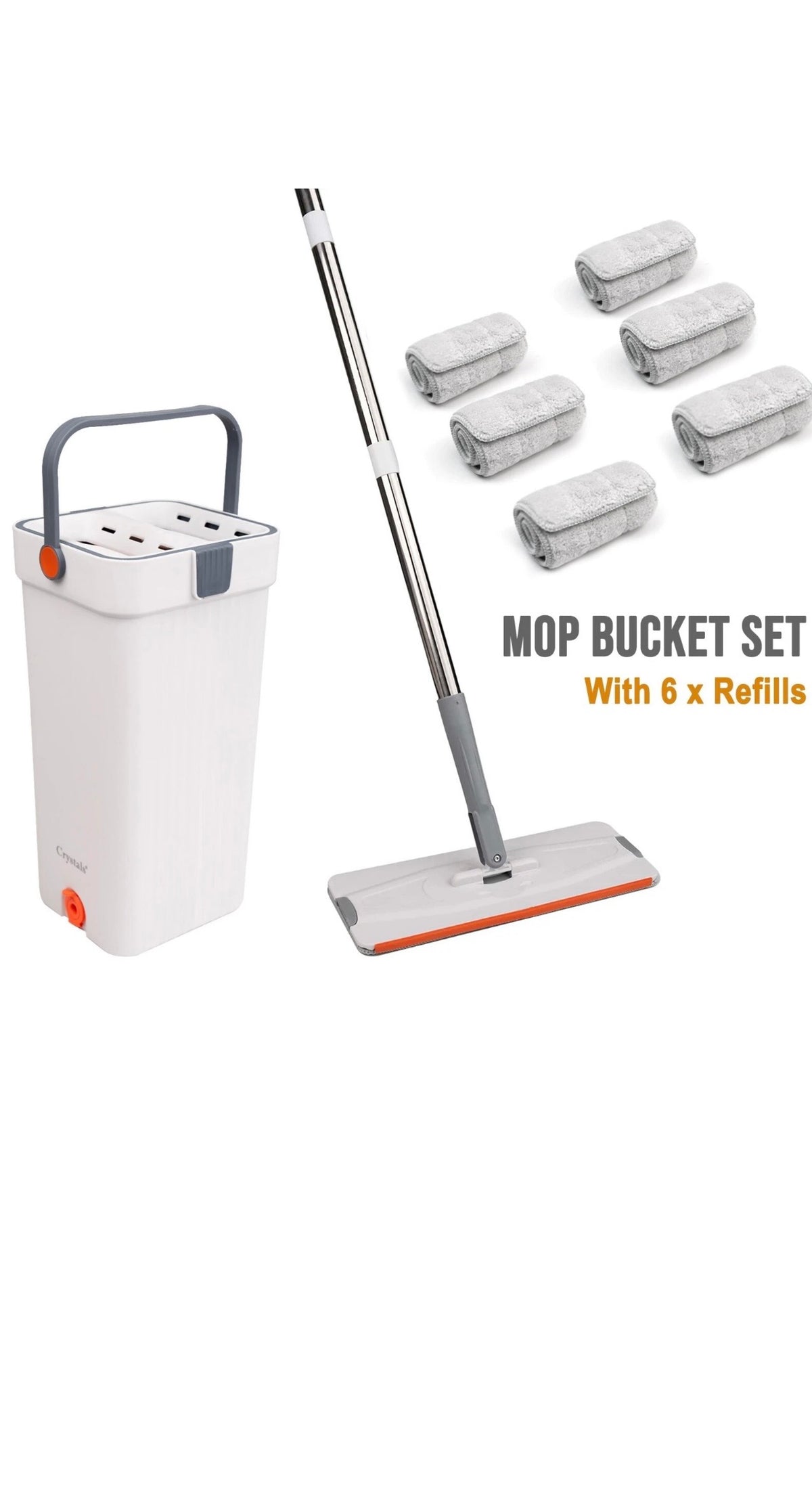 Flat Mop Bucket Set Head 4x Microfibre Pads Floor Kitchen Cleaning