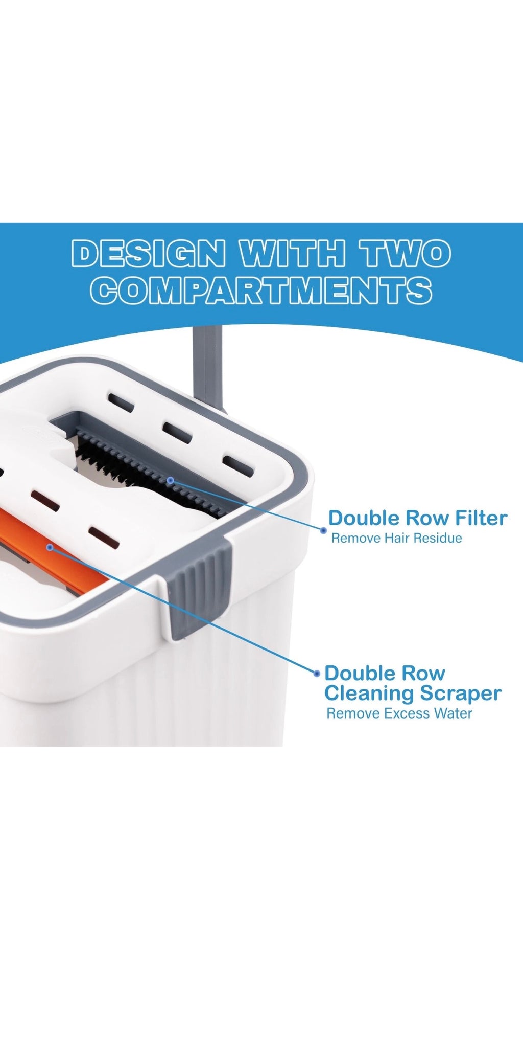Flat Mop Bucket Set Head 4x Microfibre Pads Floor Kitchen Cleaning
