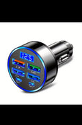 6-in-1 Fast Charging Car Adapter 3.1A Dual Type-C Digital Display Smartphones Tablets Power Banks Black Portable Charger
